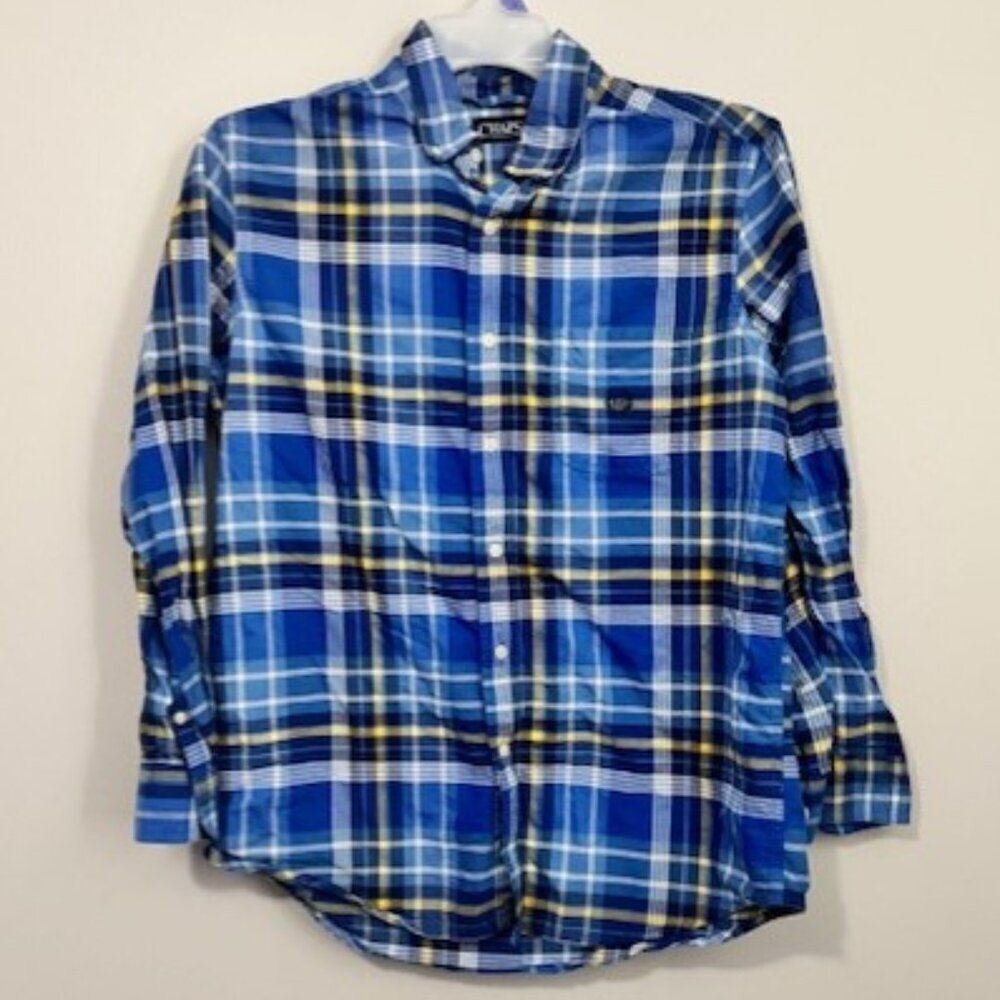 USED Men's Chaps Long Sleeve Button Down Shirt Color Blue, White, Yellow Size M